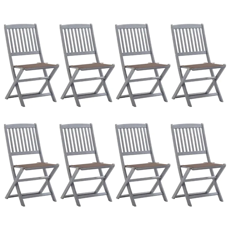Chaises pliables d'extérieur lot de 8 et coussins Bois d'acacia