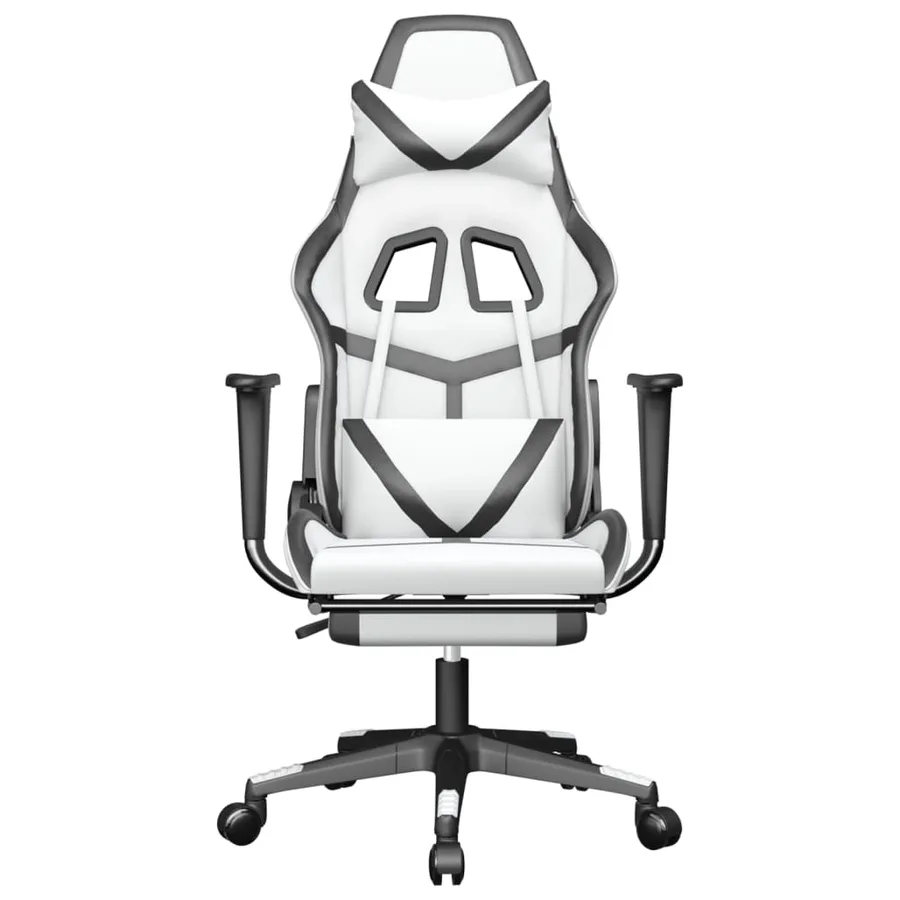 Chaise de jeu avec repose-pied Blanc et noir Similicuir - 3