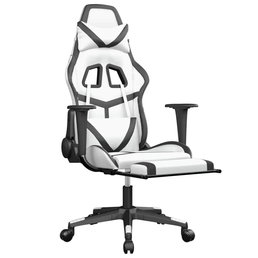 Chaise de jeu avec repose-pied Blanc et noir Similicuir - 6