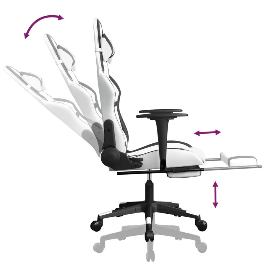Chaise de jeu avec repose-pied Blanc et noir Similicuir - 7