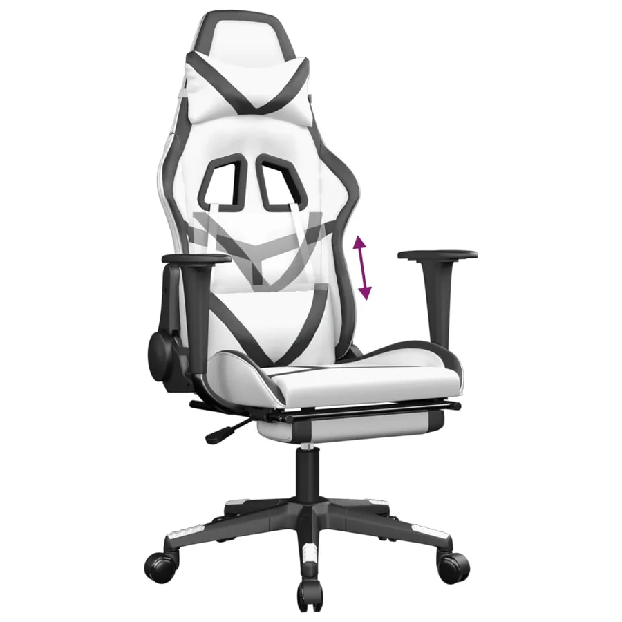Chaise de jeu avec repose-pied Blanc et noir Similicuir - 8