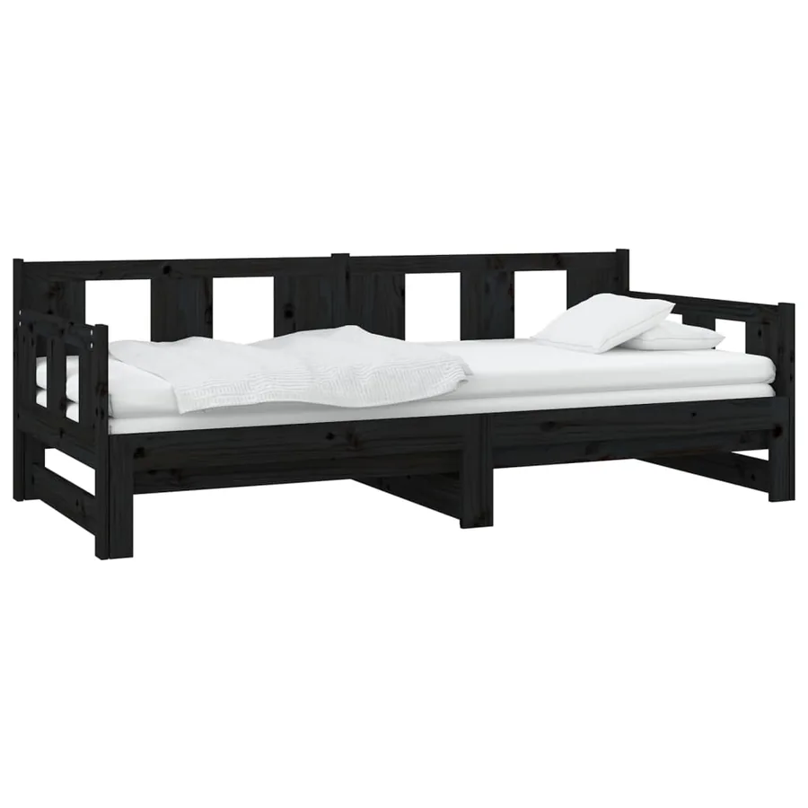 Lit coulissant sans matelas noir bois de pin massif - 3