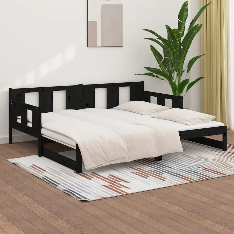 Lit coulissant sans matelas noir bois de pin massif - 4