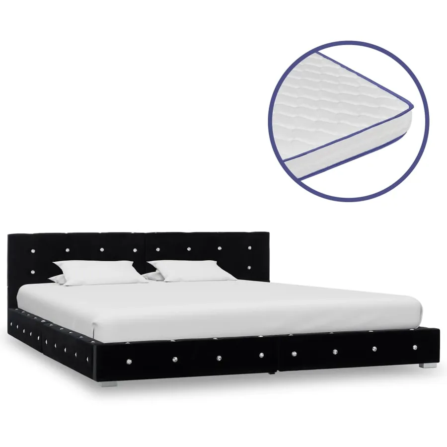 Lit avec matelas à mémoire de forme Noir Velours 180 x 200 cm