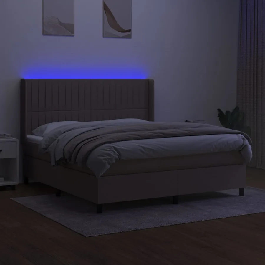 Sommier à lattes de lit matelas et LED Taupe 160x200 cm Tissu - 3