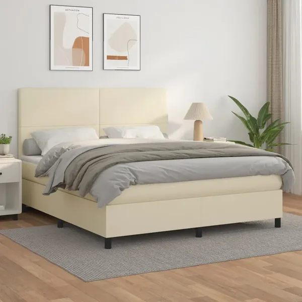 Sommier à lattes de lit avec matelas Crème 160x200cm Similicuir