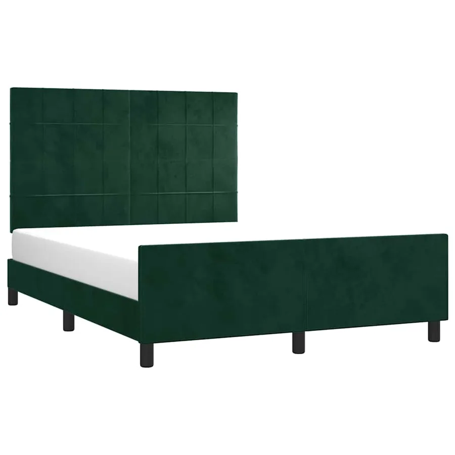 Cadre de lit sans matelas vert foncé 140x190 cm velours - 3