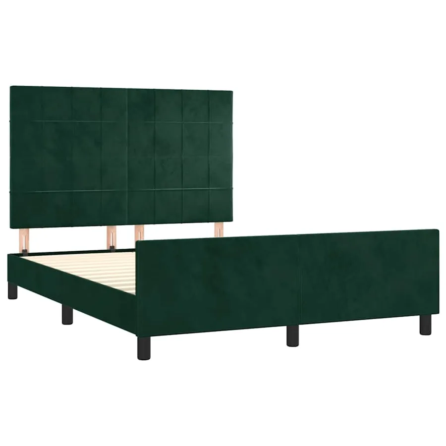 Cadre de lit sans matelas vert foncé 140x190 cm velours - 4