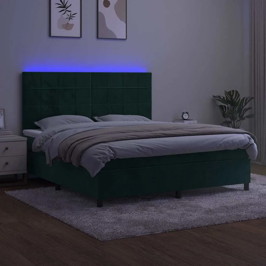 Sommier à lattes de lit matelas et LED Vert foncé 180x200 cm - 4