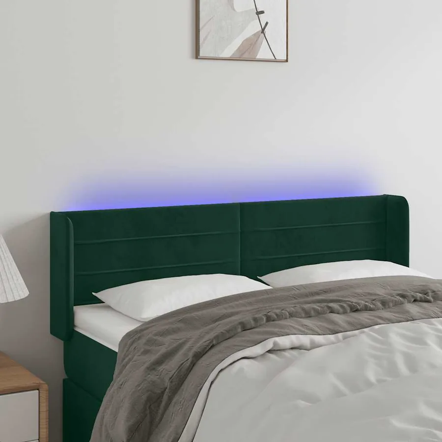 Tête de lit à LED Vert foncé 147x16x78/88 cm Velours