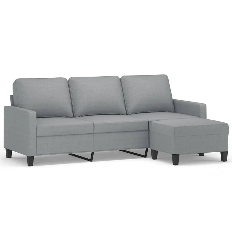Canapé à 3 places avec repose-pieds Gris clair 180 cm Tissu - 2
