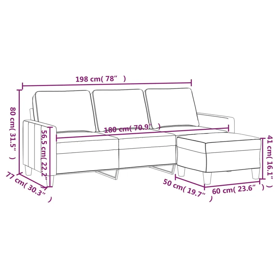 Canapé à 3 places avec repose-pieds Gris clair 180 cm Tissu - 7