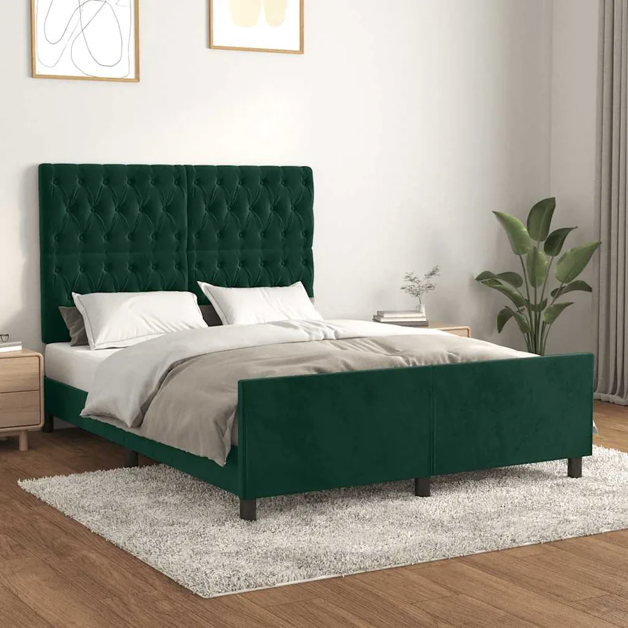 Cadre de lit sans matelas vert foncé 140x200 cm velours