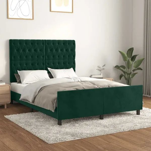 Cadre de lit sans matelas vert foncé 140x200 cm velours