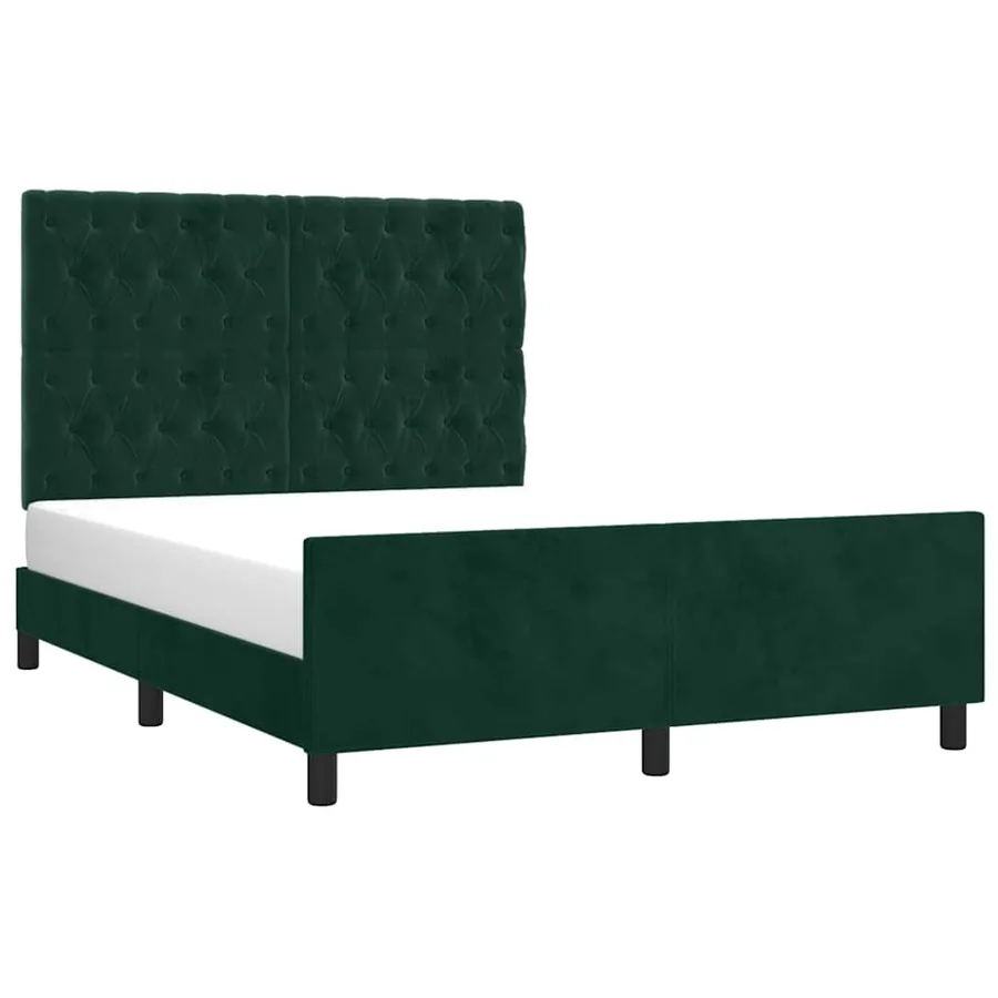 Cadre de lit sans matelas vert foncé 140x200 cm velours - 3