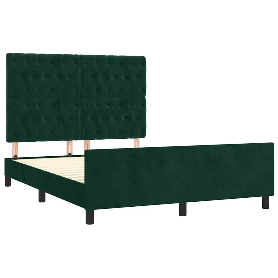 Cadre de lit sans matelas vert foncé 140x200 cm velours - 4