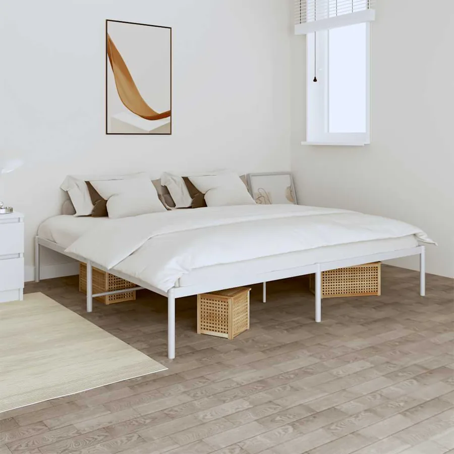 Cadre de lit métal sans matelas blanc 180x200 cm