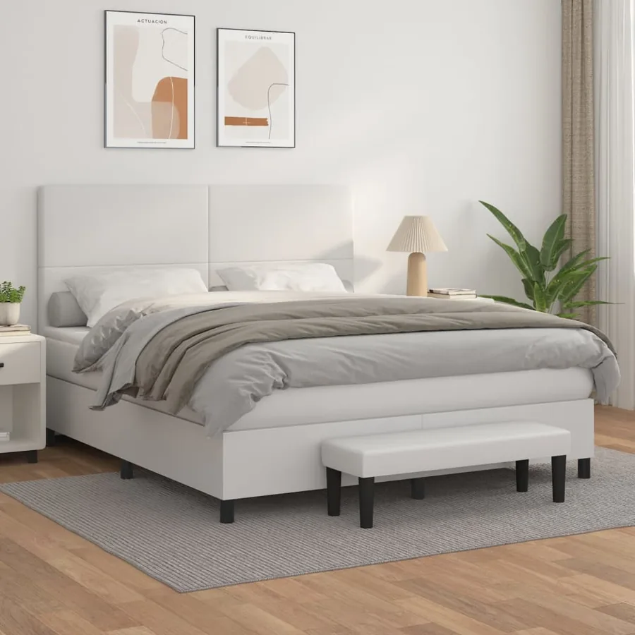 Sommier à lattes de lit avec matelas Blanc 160x200cm Similicuir