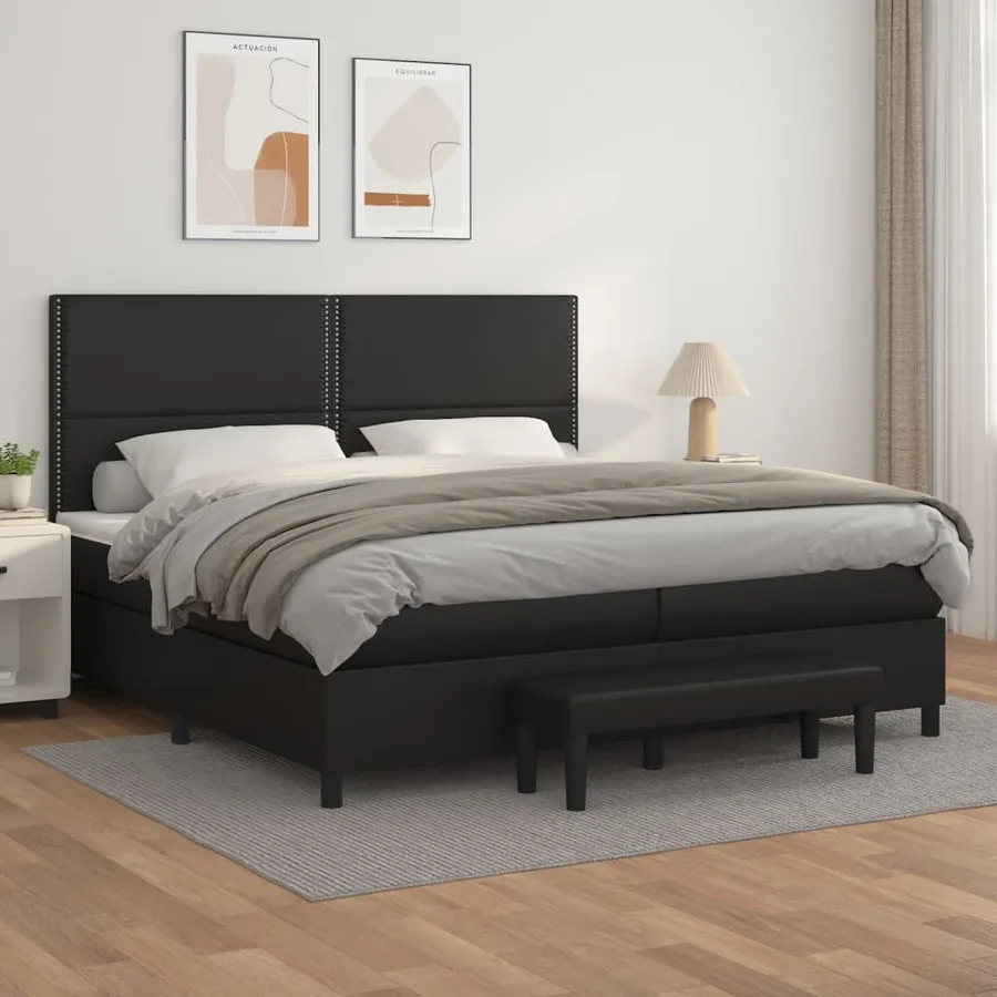 Sommier à lattes de lit avec matelas Noir 200x200 cm Similicuir