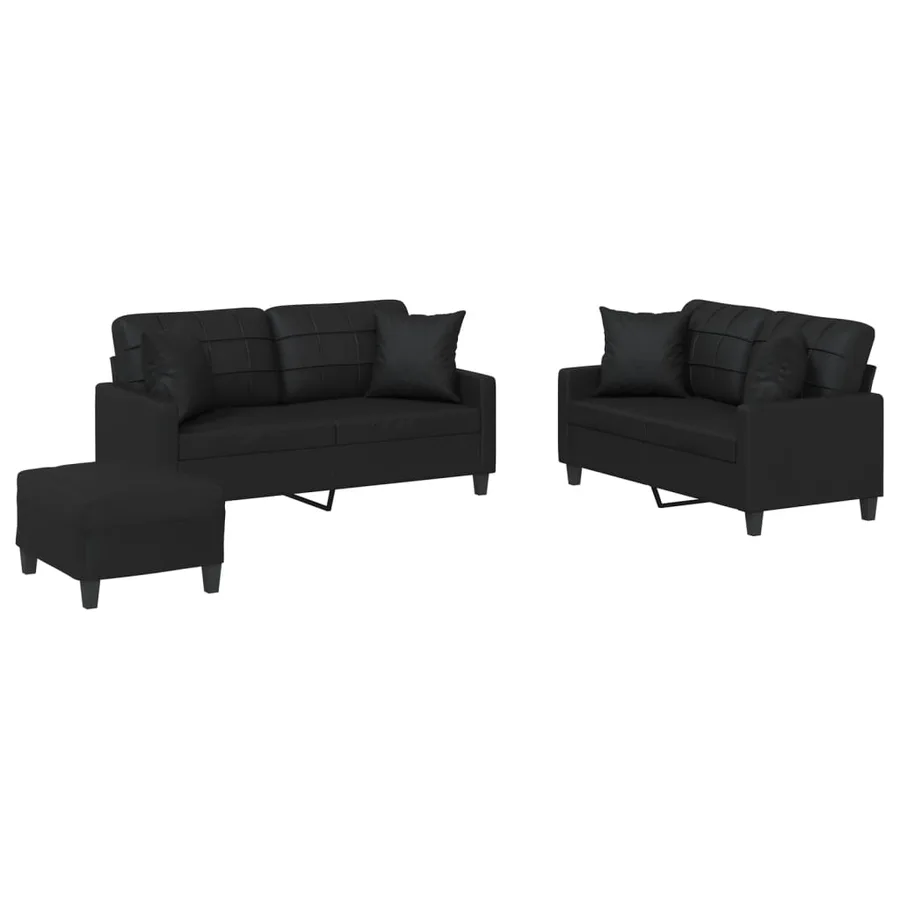Ensemble de canapés 3 pcs avec coussins noir similicuir - 2