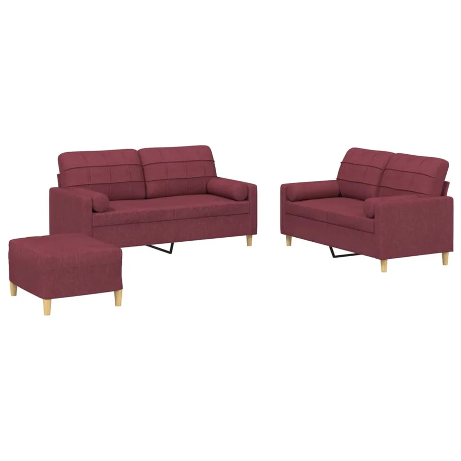Ensemble de canapés 3 pcs avec coussins rouge bordeaux tissu - 2