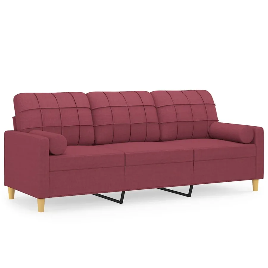 Canapé 3 places avec oreillers décoratifs bordeaux 180 cm tissu - 2