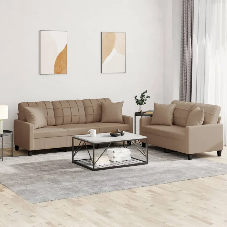 Ensemble de canapés 2 pcs avec coussins cappuccino similicuir