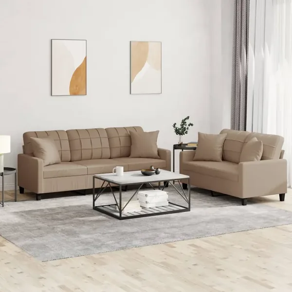 Ensemble de canapés 2 pcs avec coussins cappuccino similicuir