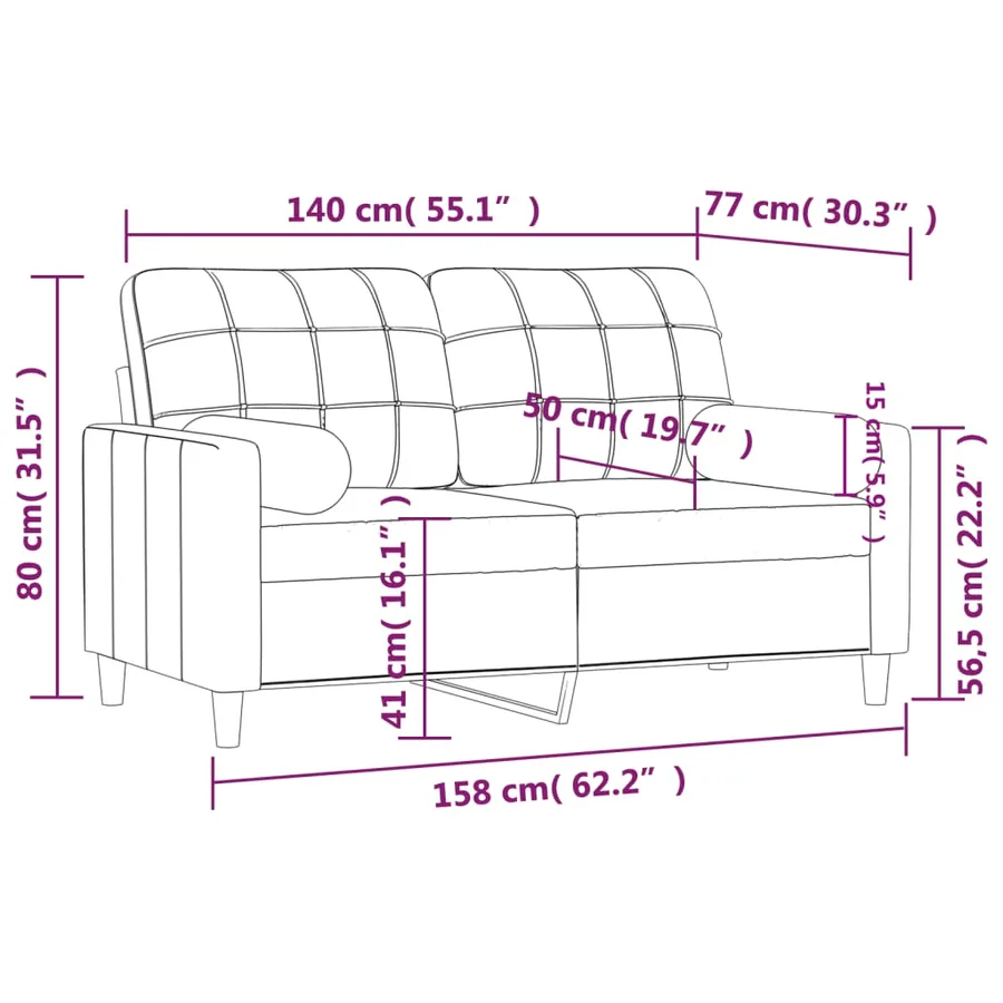 Canapé 2 places avec oreillers gris clair 140 cm tissu - 8
