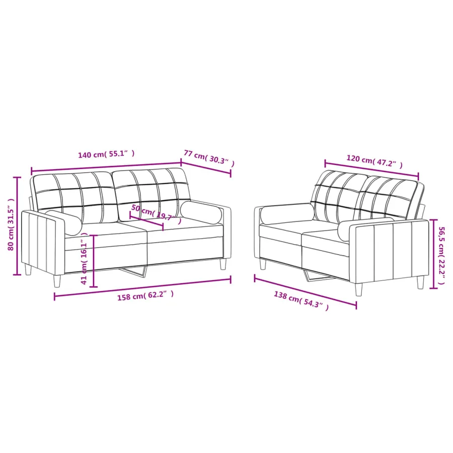 Ensemble de canapés 2 pcs avec coussins taupe tissu - 8
