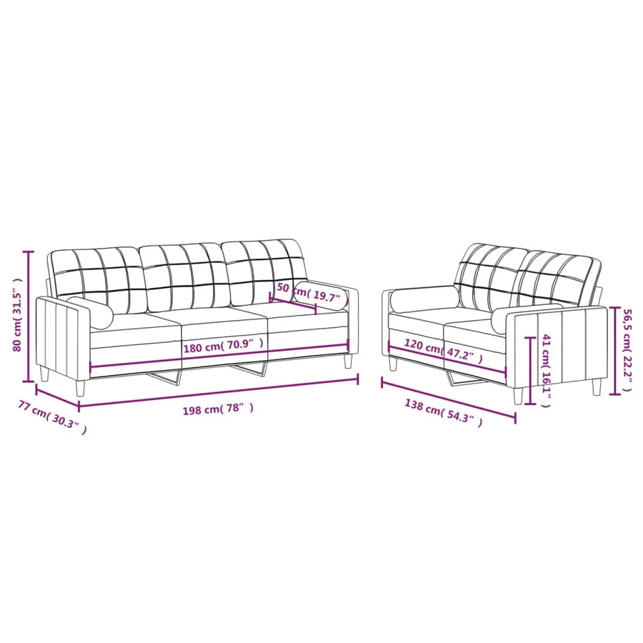 Ensemble de canapés 2 pcs avec coussins marron tissu - 8
