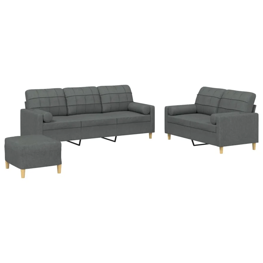 Ensemble de canapés 3 pcs coussins gris foncé tissu - 2