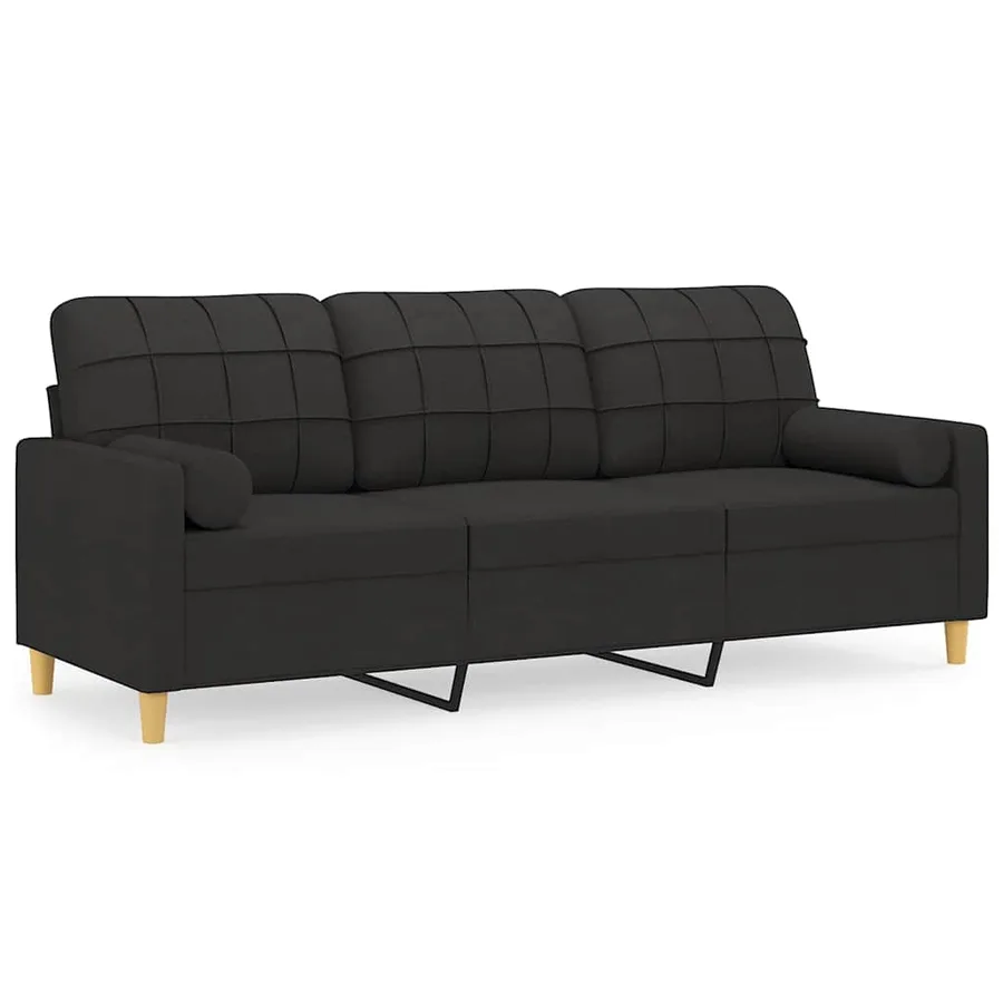 Canapé 3 places avec oreillers décoratifs noir 180 cm tissu - 2