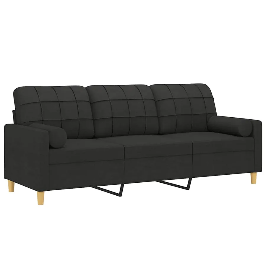 Canapé 3 places avec oreillers décoratifs noir 180 cm tissu - 3
