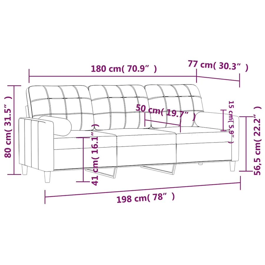 Canapé 3 places avec oreillers décoratifs noir 180 cm tissu - 8
