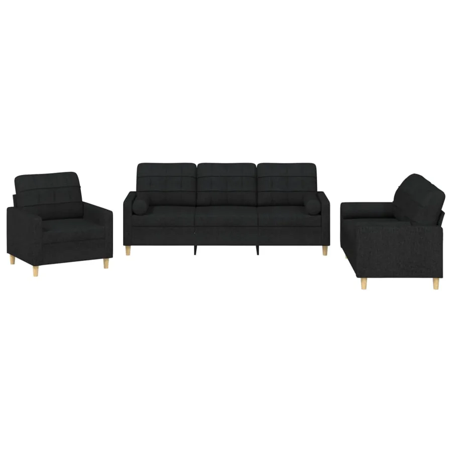 Ensemble de canapés 3 pcs avec coussins noir tissu - 2