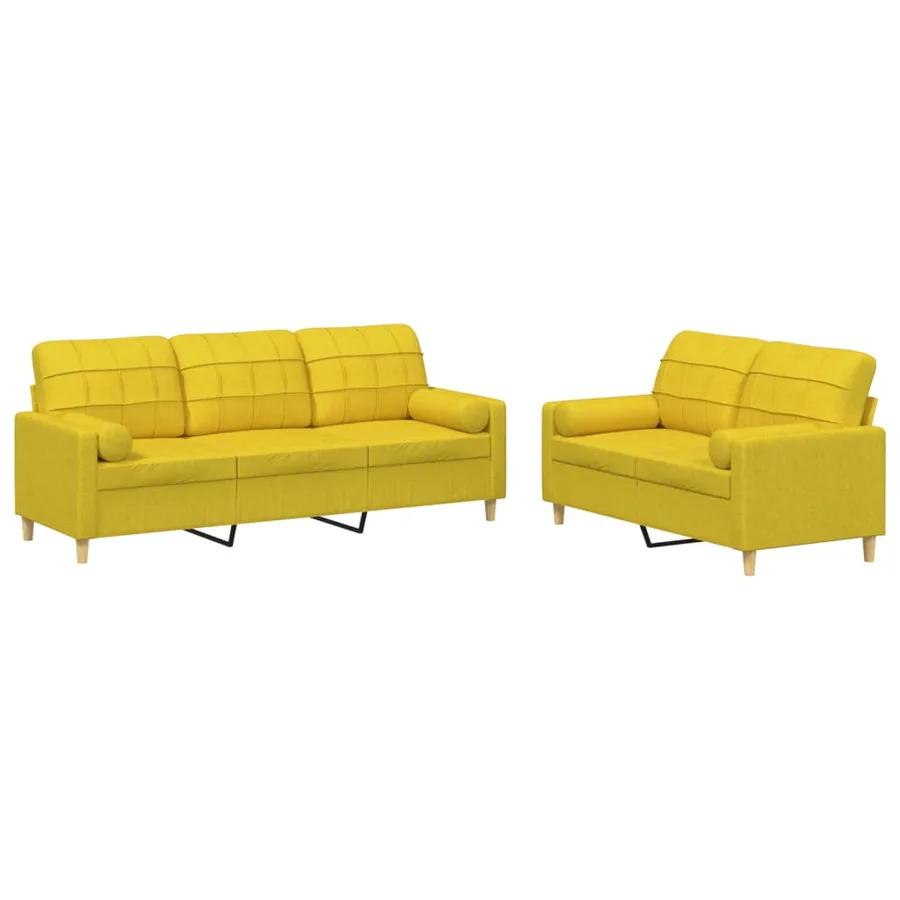 Ensemble de canapés 2 pcs avec coussins jaune clair tissu - 2