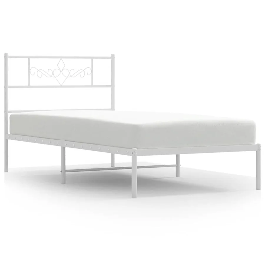 Cadre de lit métal sans matelas et tête de lit blanc 100x190 cm - 2