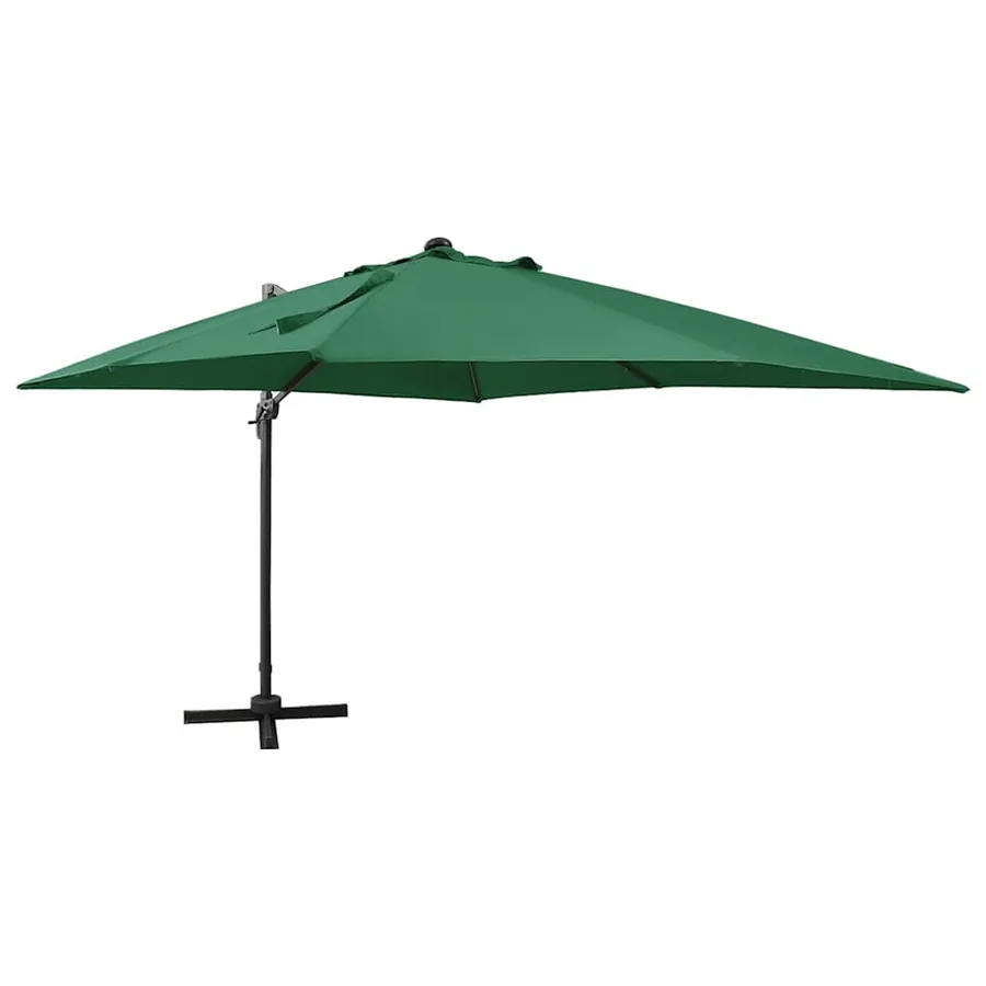 Parasol de jardin en porte-à-faux et mât et lumières LED vert