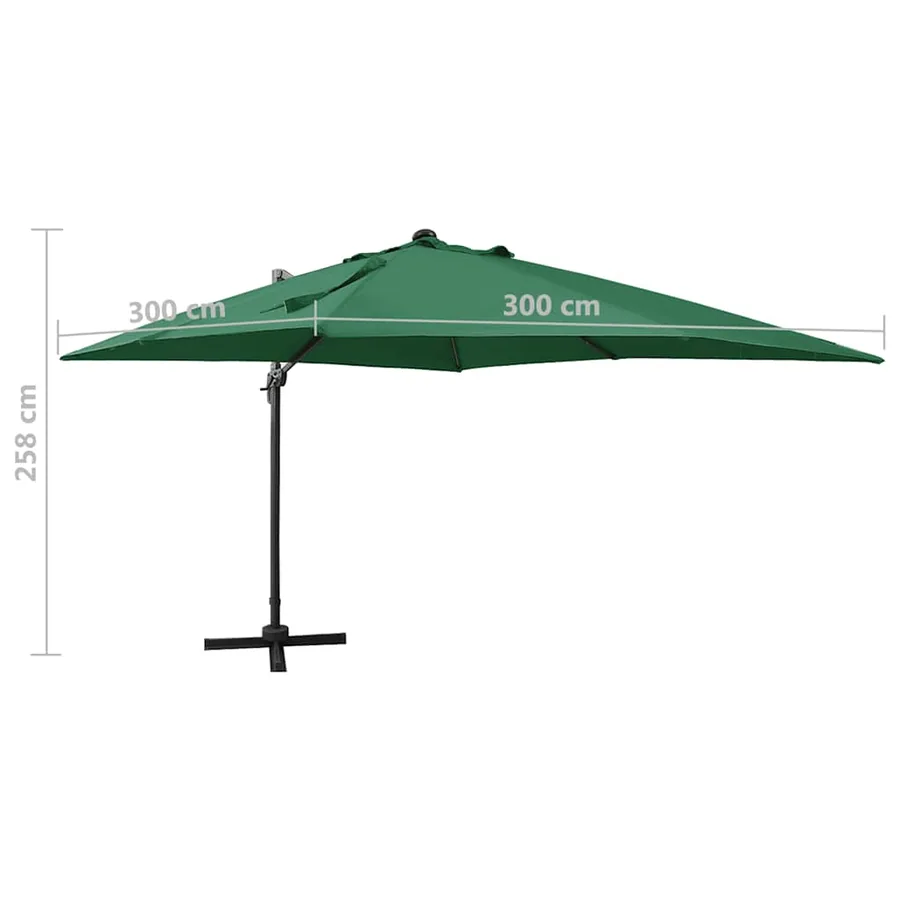 Parasol de jardin en porte-à-faux et mât et lumières LED vert - 11