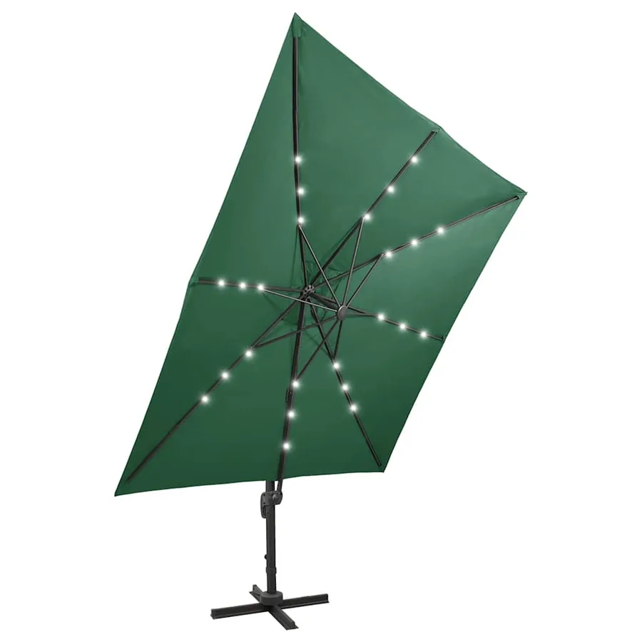 Parasol de jardin en porte-à-faux et mât et lumières LED vert - 6