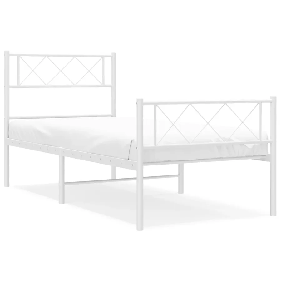 Cadre de lit métal sans matelas avec pied de lit blanc 90x200cm - 2