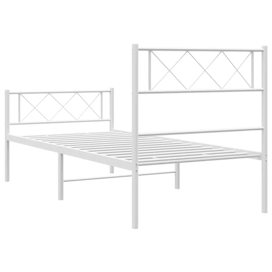 Cadre de lit métal sans matelas avec pied de lit blanc 90x200cm - 7