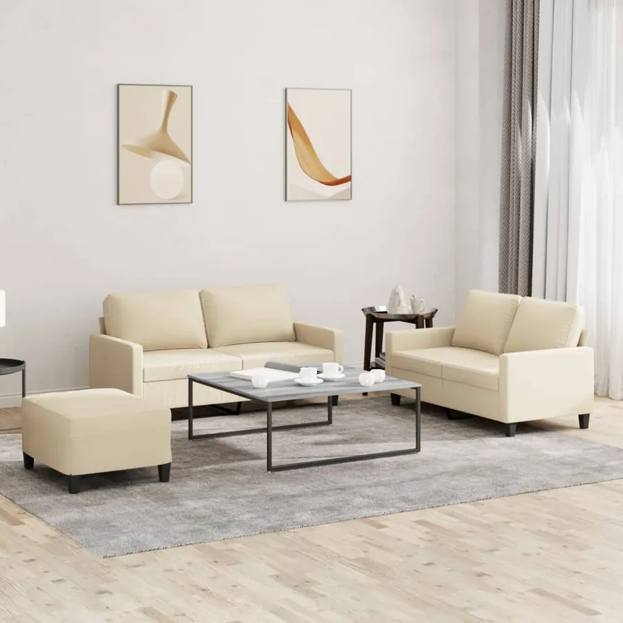 Ensemble de canapés 3 pcs avec coussins Crème Tissu