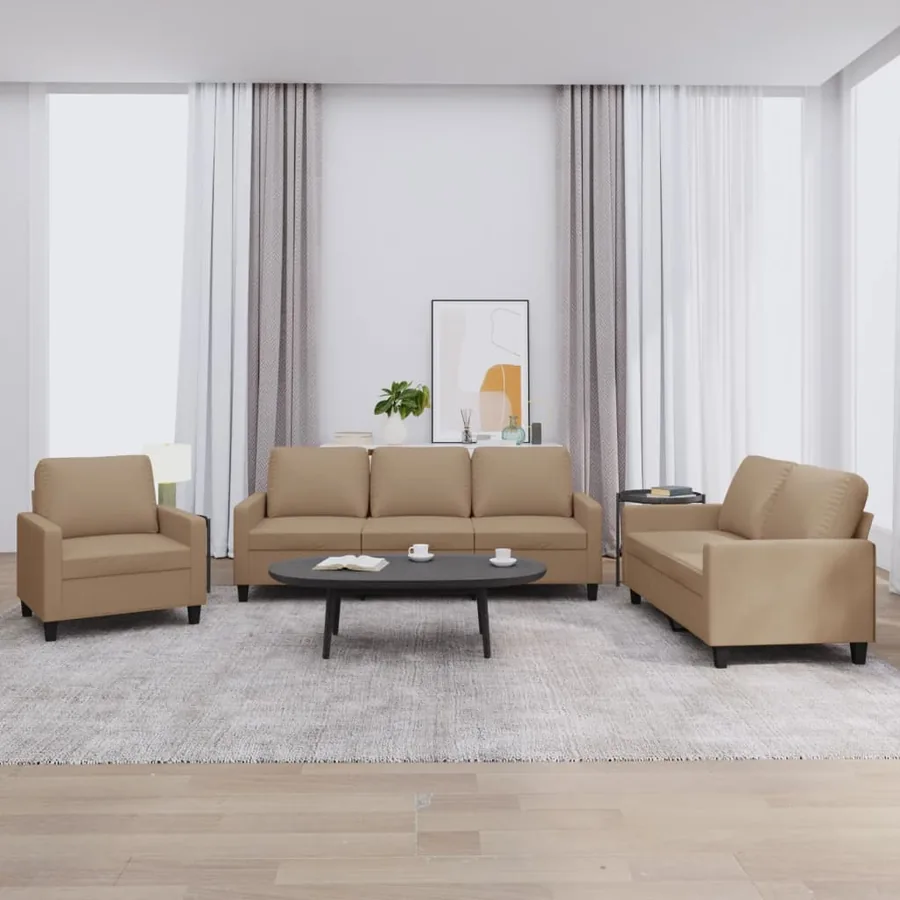Ensemble de canapés 3 pcs avec coussins Cappuccino Similicuir