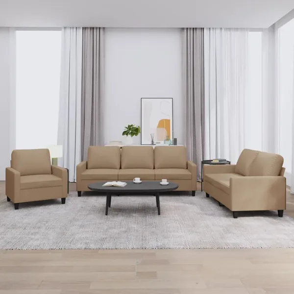 Ensemble de canapés 3 pcs avec coussins Cappuccino Similicuir
