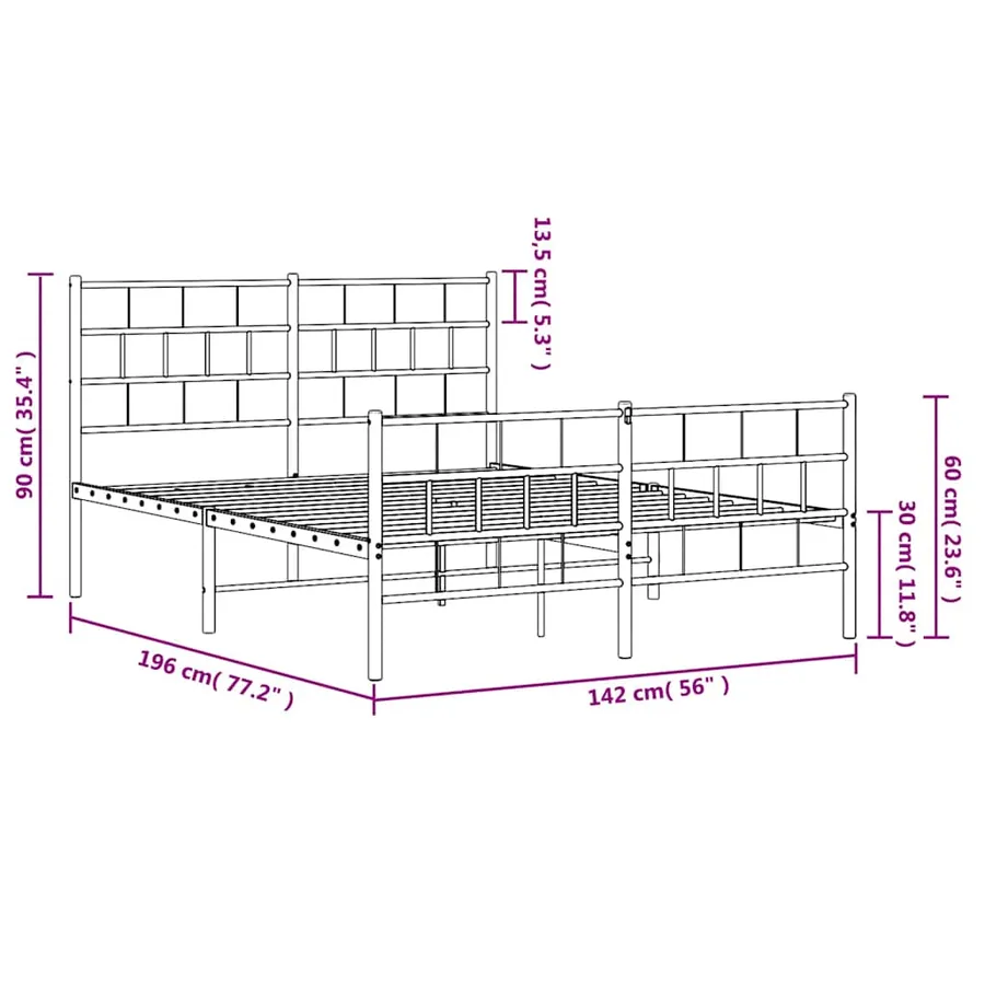 Cadre de lit métal sans matelas avec pied de lit noir 135x190cm - 10