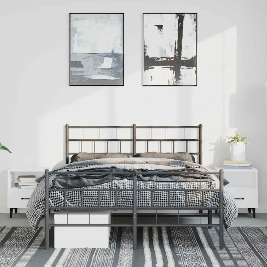 Cadre de lit métal sans matelas avec pied de lit noir 135x190cm - 4