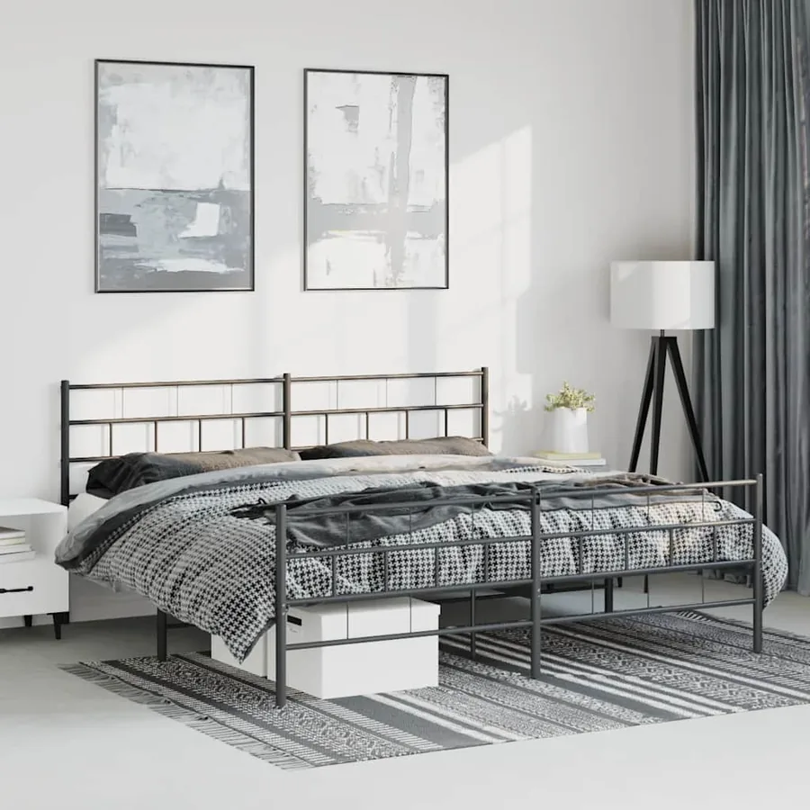 Cadre de lit métal sans matelas avec pied de lit noir 193x203cm