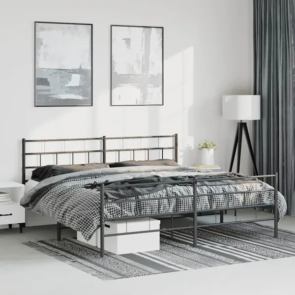 Cadre de lit métal sans matelas avec pied de lit noir 193x203cm